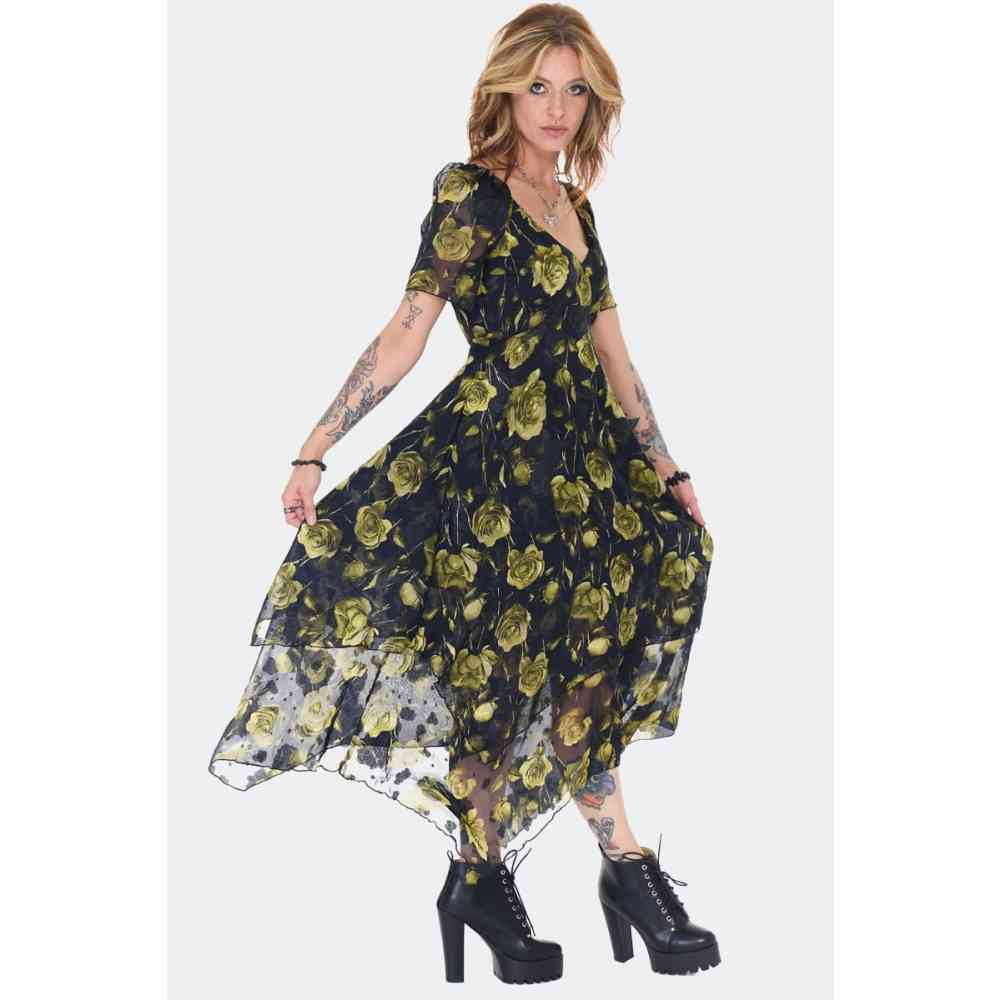 Jawbreaker - Rose Print Midi Asymmetric Lange jurk - Multicolours